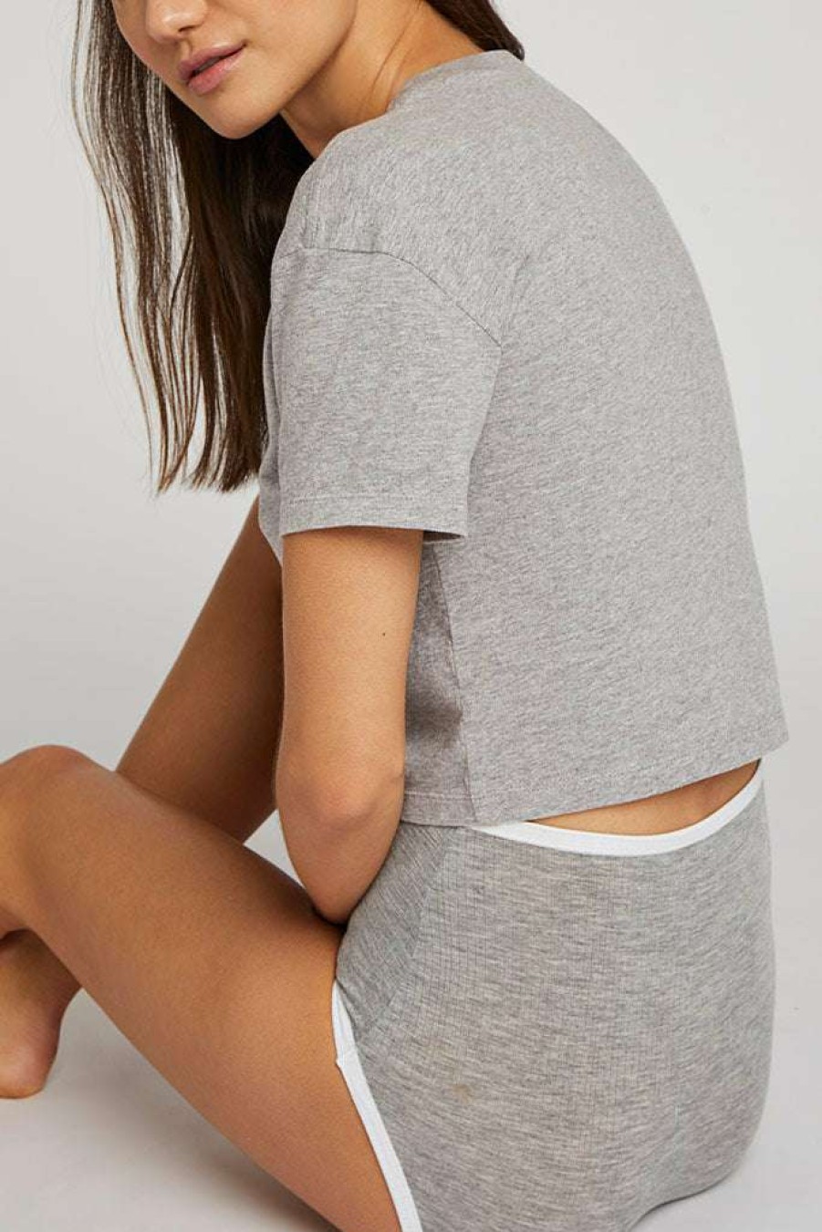 Lounge * | Negative Underwear Uniform Crop Tee In Heather Grey