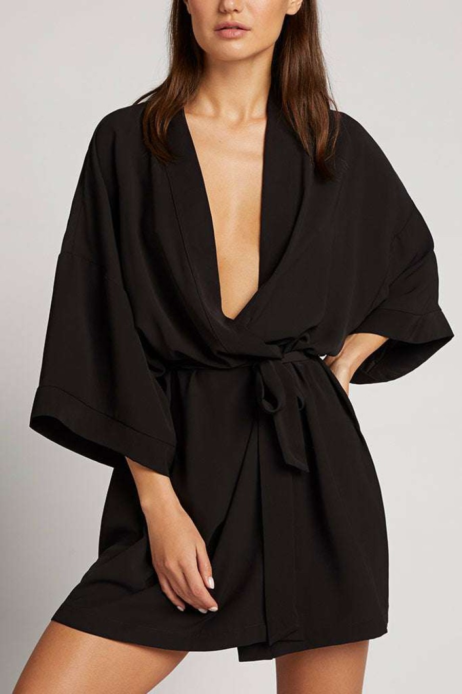 Lounge * | Negative Underwear Lounge Supreme Mini Robe In Black