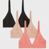 Bras * | Negative Underwear Glace Triangle Bra In Black And In Buff And In Coral (3 Pack) Bras Black / Buff / Coral